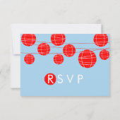 Blauw & Rood Chinees Papieren Lampionnen RSVP Kaar Kaartje (Achterkant)