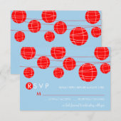 Blauw & Rood Chinees Papieren Lampionnen RSVP Kaar Kaartje (Voorkant / Achterkant)