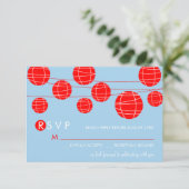 Blauw & Rood Chinese Papieren Lampionnen RSVP Kaar Kaartje (Staand voorkant)