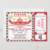 Blauw Rood Circus Ticket Circus Tent Verjaardag Kaart (Voorkant)