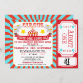 Blauw Rood Circus Ticket Circus Tent Verjaardag Kaart (Voorkant / Achterkant)