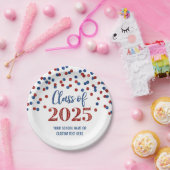 Blauw Rood Confetti Afstuderen 2025 Papieren Bordje (Feest)