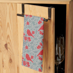 Blauw & Rood Ditsy Bloem Vogels Theedoek