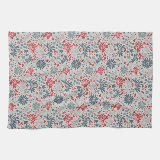 Blauw & Rood Ditzy Bloemen Theedoek (Horizontaal)