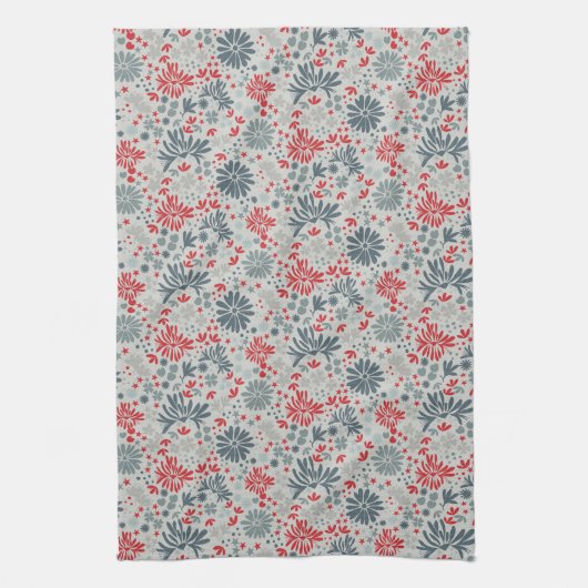 Blauw & Rood Ditzy Bloemen Theedoek (Verticaal)