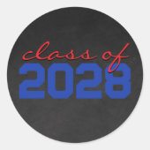 Blauw & Rood Donkere Schoolbord Afstudeerfeest Ronde Sticker (Voorkant)