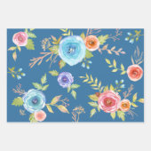 Blauw rood elegant land bloemenkleur waterverf chi inpakpapier vel (Voorkant)