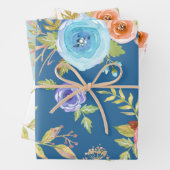 Blauw rood elegant land bloemenkleur waterverf chi inpakpapier vel (In situ)