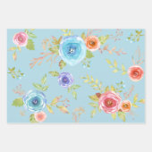 Blauw rood elegant land bloemenkleur waterverf chi inpakpapier vel (Voorkant 3)