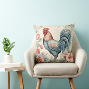 Blauw Rood en Cream AI Charming Rooster Kussen