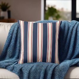 Blauw, rood en crème Verticaal Cabana Stripe Kussen