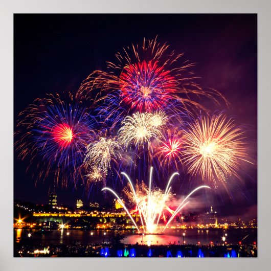 Blauw-, rood- en goudvuurwerk poster (Voorkant)