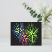 Blauw rood en groen vuurwerk briefkaart (Staand voorkant)