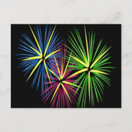 Blauw rood en groen vuurwerk briefkaart