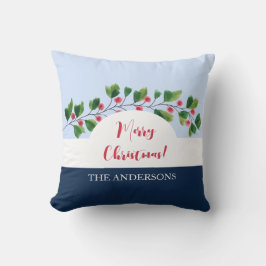 Blauw Rood en Groen Waterverf Berry Branch Kussen