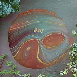 Blauw Rood en Tan Agaat Look met Goud Rond Kussen