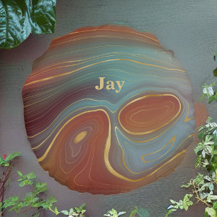 Blauw rood en Tan Agate Kijk met goud Rond Kussen