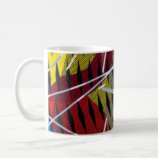 Blauw rood en wit abstract schilderij koffiemok (Links)
