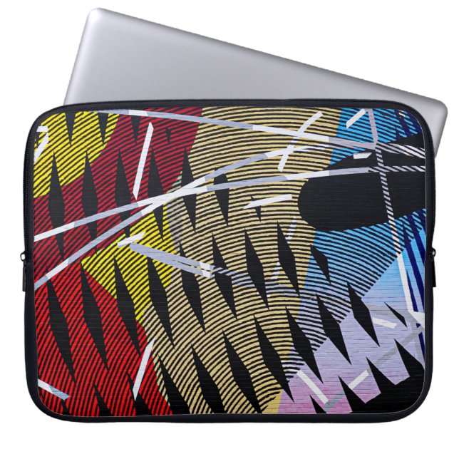 Blauw rood en wit abstract schilderij laptop sleeve (Voorkant)