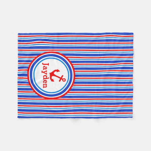Blauw, rood en wit gestreepte naam ankerdeken fleece deken (Voorkant (Horizontaal))