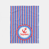 Blauw, rood en wit gestreepte naam ankerdeken fleece deken (Voorkant)