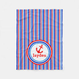 Blauw, rood en wit gestreepte naam ankerdeken fleece deken