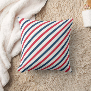 Blauw, rood en wit gestreepte throw kussen
