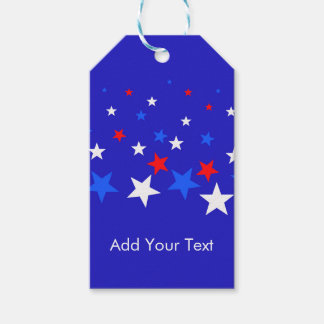 Blauw, rood en wit Star-patroon Cadeaulabel