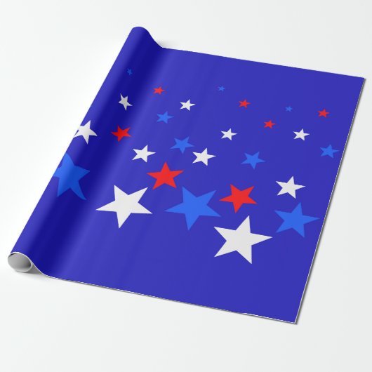 Blauw, rood en wit Star-patroon Cadeaupapier (Uitgerold)