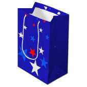 Blauw, rood en wit Star-patroon Medium Cadeauzakje (Voorkant Gekanteld)