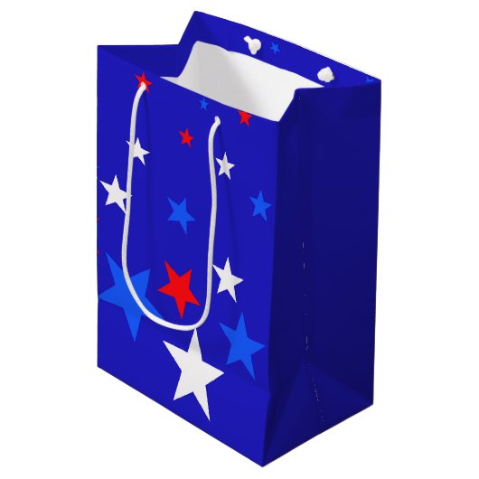 Blauw, rood en wit Star-patroon Medium Cadeauzakje (Voorkant Gekanteld)