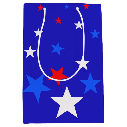 Blauw, rood en wit Star-patroon Medium Cadeauzakje (Voorkant)