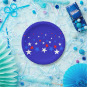 Blauw, rood en wit Star-patroon Papieren Bordje (Feest)