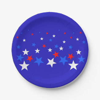 Blauw, rood en wit Star-patroon Papieren Bordje