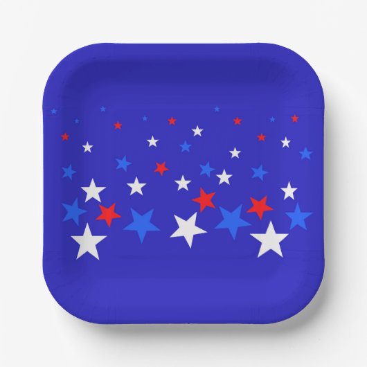 Blauw, rood en wit Star-patroon Papieren Bordje (Voorkant)