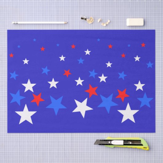 Blauw, rood en wit Star-patroon Tissuepapier (Craft)