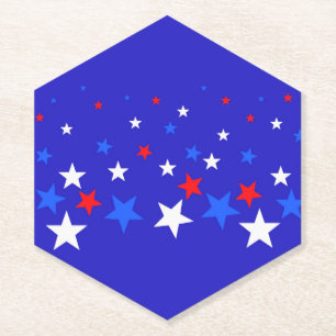 Blauw, rood en wit sterpatroon kartonnen onderzetters
