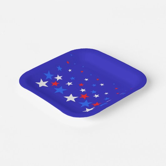 Blauw, rood en wit sterpatroon papieren bordje (Gebogen)