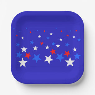 Blauw, rood en wit sterpatroon papieren bordje