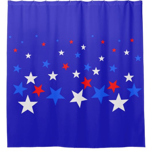 Blauw, rood en wit sterrenpatroon douchegordijn (Voorkant)