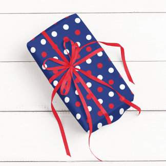 Blauw Rood en Wit Stippenpatroon Cadeaupapier