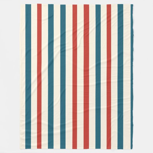 Blauw, Rood en Wit Streeppatroon Fleece Deken (Voorkant)