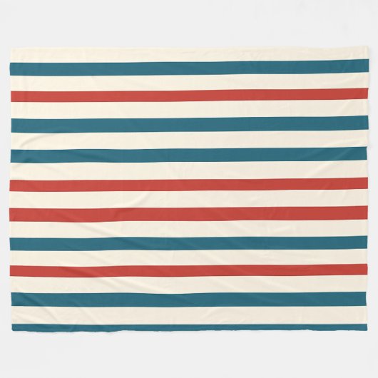 Blauw, Rood en Wit Streeppatroon Fleece Deken (Voorkant (Horizontaal))