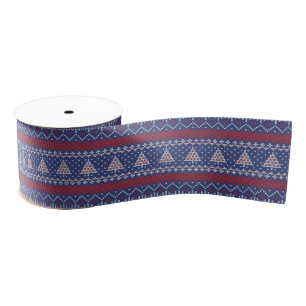 Blauw rood en witte kerstboom, breiend patroon grosgrain lint
