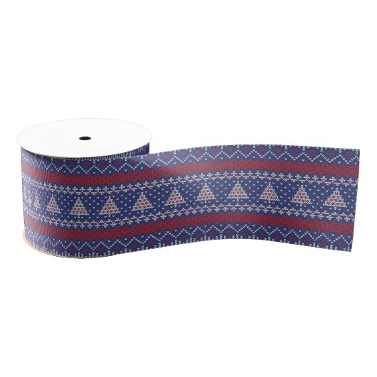 Blauw rood en witte kerstboom, breiend patroon grosgrain lint (Spoel)