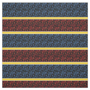 Blauw/rood floraal-goud/witte streep - zwart stof