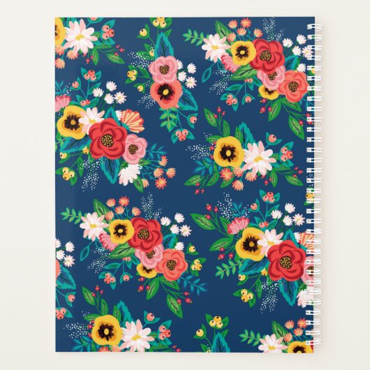 Blauw & Rood Folk Boho Floral Pattern - Naam toevo Planner (Achterkant)