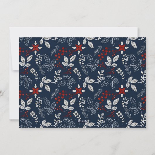 Blauw Rood Folk Botanische Vrolijk Kerstfeest Feestdagenkaart (Achterkant)