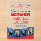 Blauw & Rood Foto Afstuderen Filmstrip Frosted Acryl Uitnodigingen (Voorkant)