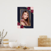 Blauw rood foto viering van het leven rouwkaart poster (Keuken)